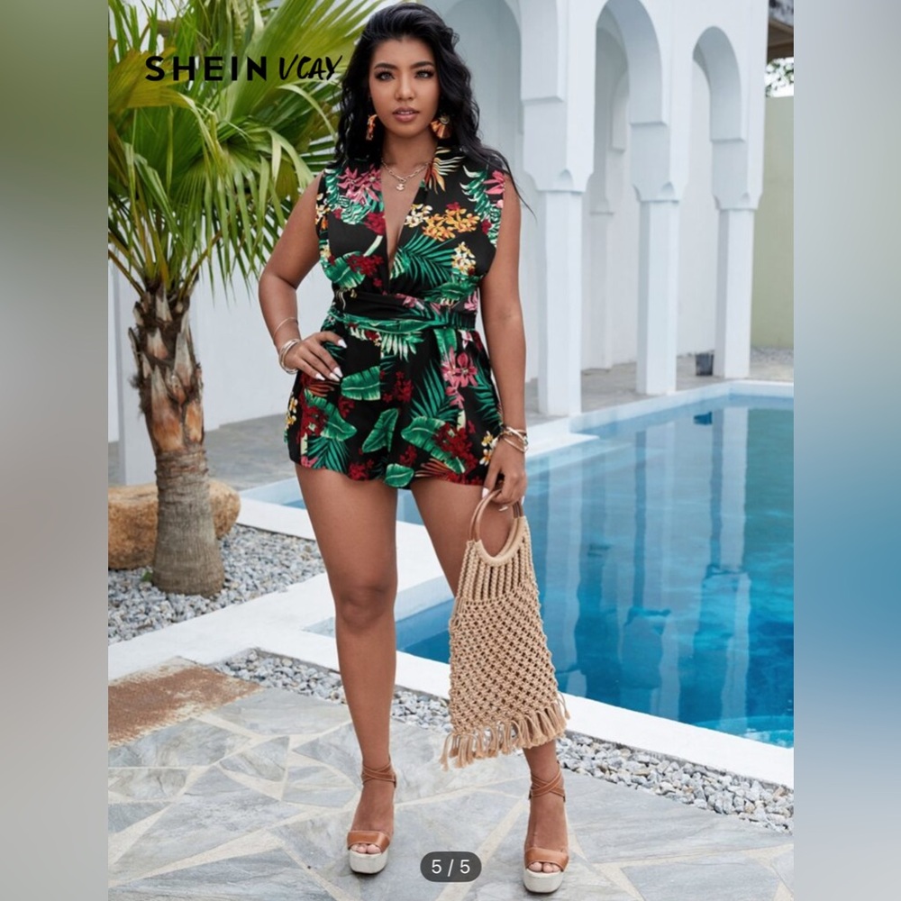 Shein Tropical Tiki Style Convertible Romper 4X